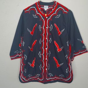 Leandra Crochet Embroideries Bird Jacket Size XL